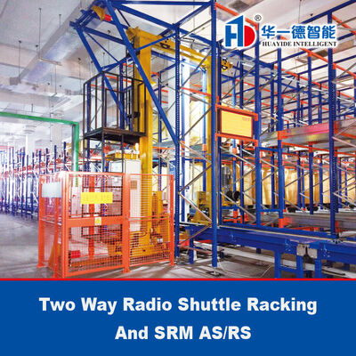 Sistema di stoccaggio e prelievo (ASRS) automatico con navetta radio bidirezionale, scaffalature e gru a colonna, SRM (Storage and Retrieval Machine) a pavimento