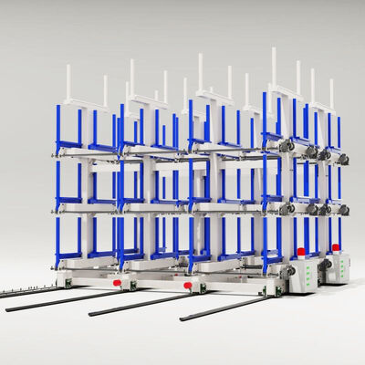 Scaffalature a sbalzo telescopiche mobili elettriche Sistemi di carico e scarico automatici per scaffalature di stoccaggio in magazzino di prodotti lunghi