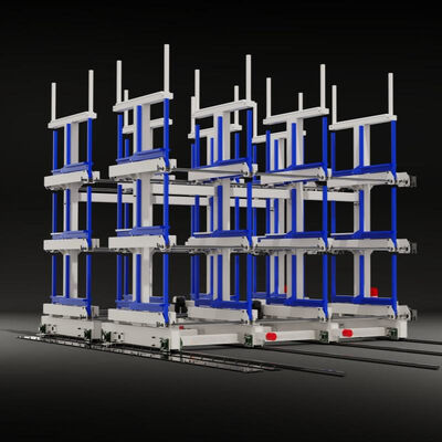 Scaffalature a sbalzo telescopiche mobili elettriche Sistemi di carico e scarico automatici per scaffalature di stoccaggio in magazzino di prodotti lunghi