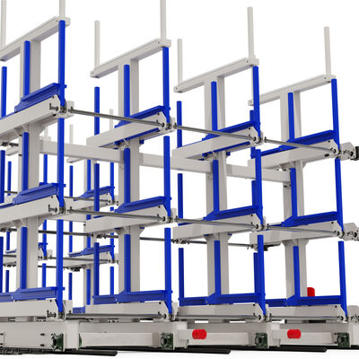 Scaffalature a sbalzo telescopiche mobili elettriche Sistemi di carico e scarico automatici per scaffalature di stoccaggio in magazzino di prodotti lunghi