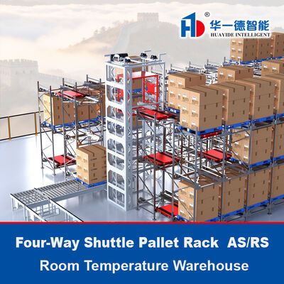 Palette di navetta a quattro vie ASRS Temperatura ambiente Magazzino Sistema automatico di stoccaggio e recupero Radio Shuttle Racking