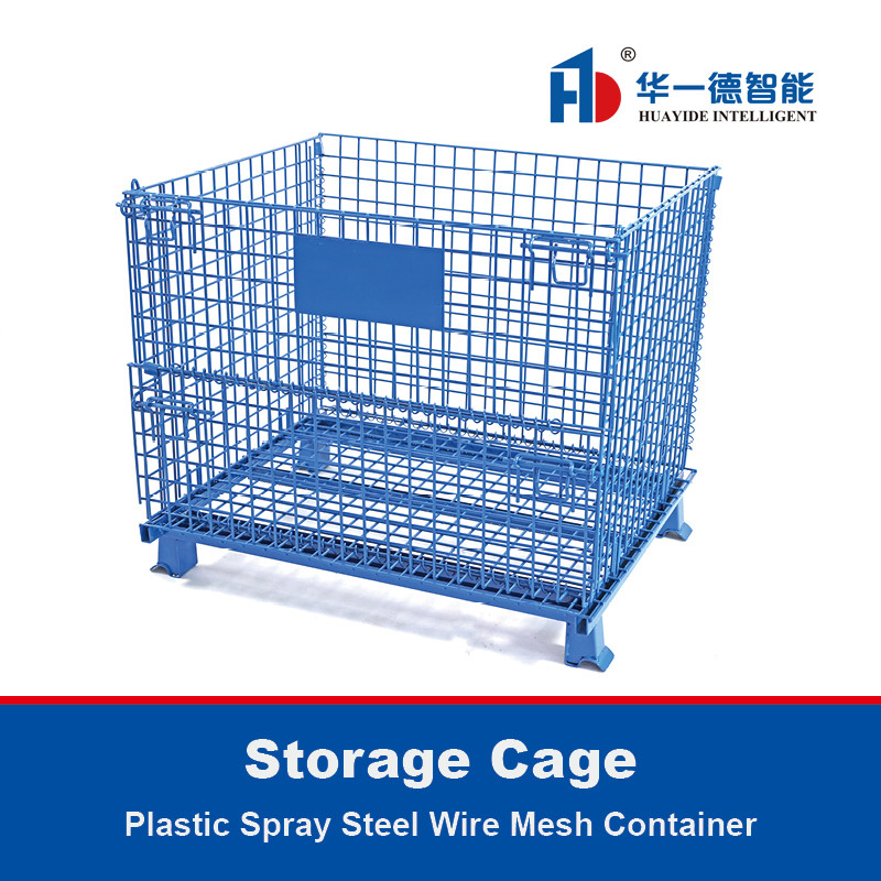 Contenitore di rete di filo di acciaio di plastica a spruzzo contenitore di deposito pieghevole gabbia contenitore di filo di acciaio pallet box
